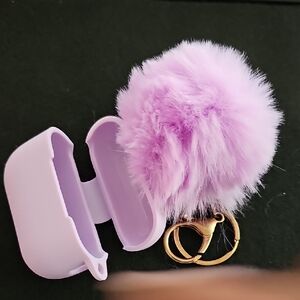 Chic Lavender Pom Pom Keychain with Case